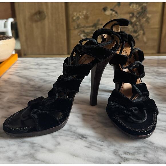 Yves Saint Laurent Velvet Sandals - Picture 1 of 4